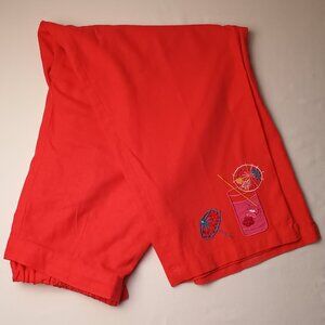 Linen Blend Cropped Pants Size L Hot Coral Pink Tiki Design High Rise Straight